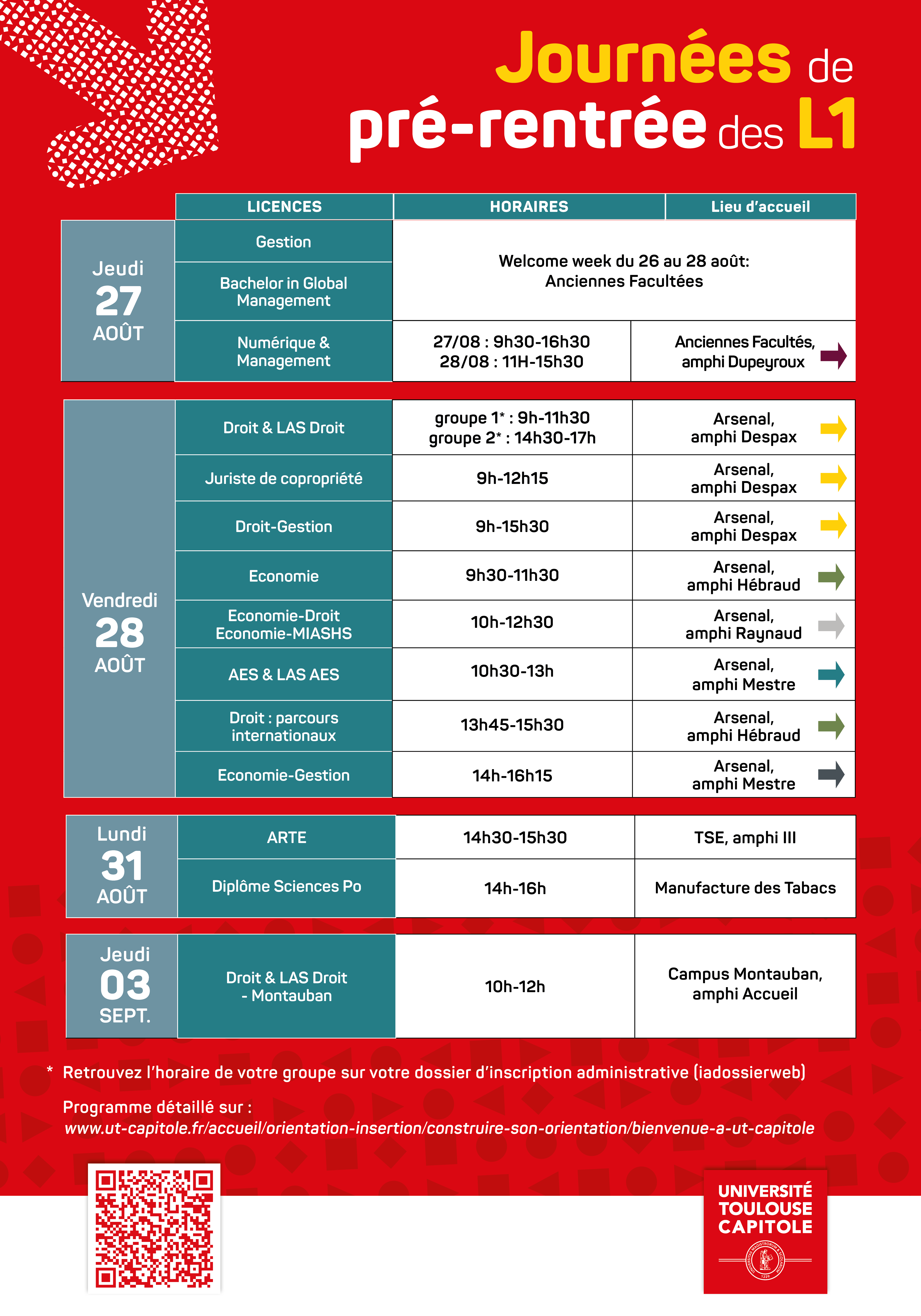 programme des pré-rentrées L1