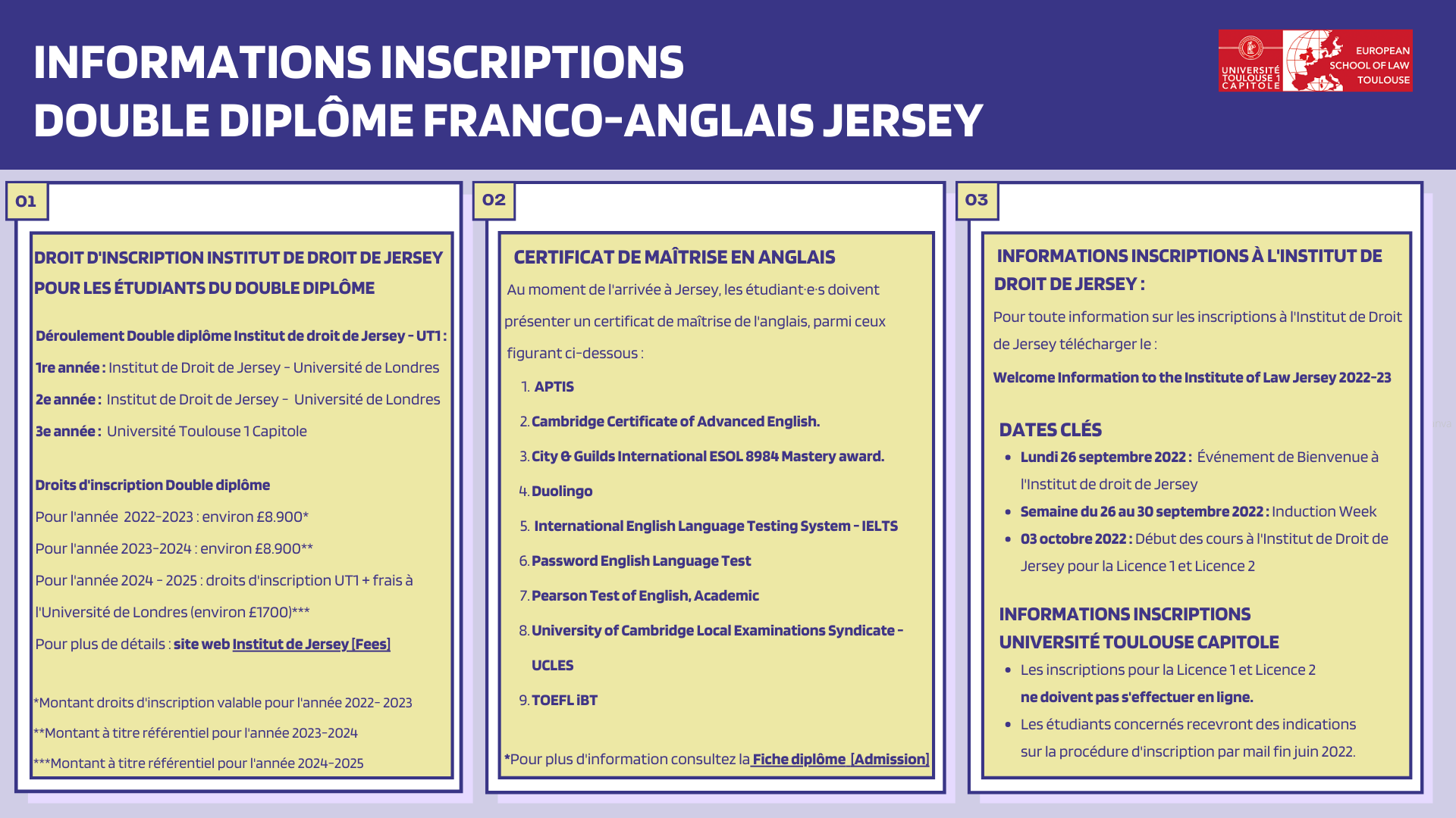 Informations inscriptions DD franco-anglais Jersey 2022-2023